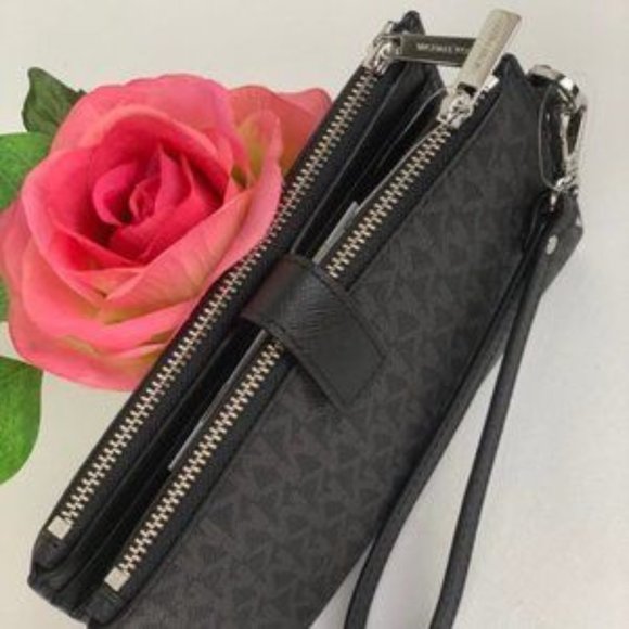 ❤️Michael Kors DoubleZip Wallet Wristlet Sig Black - Picture 4 of 8